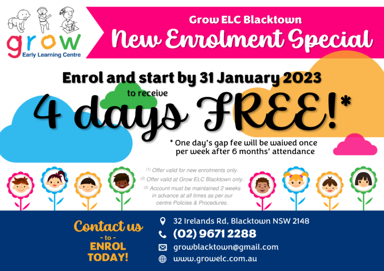Grow Early Learning Centre New enrolments get 4 days FREE Grow ELC